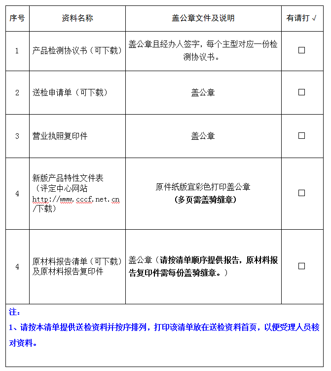 抓繩器產(chǎn)品認證型式試驗業(yè)務(wù)受理送檢資料清單（廣東所）